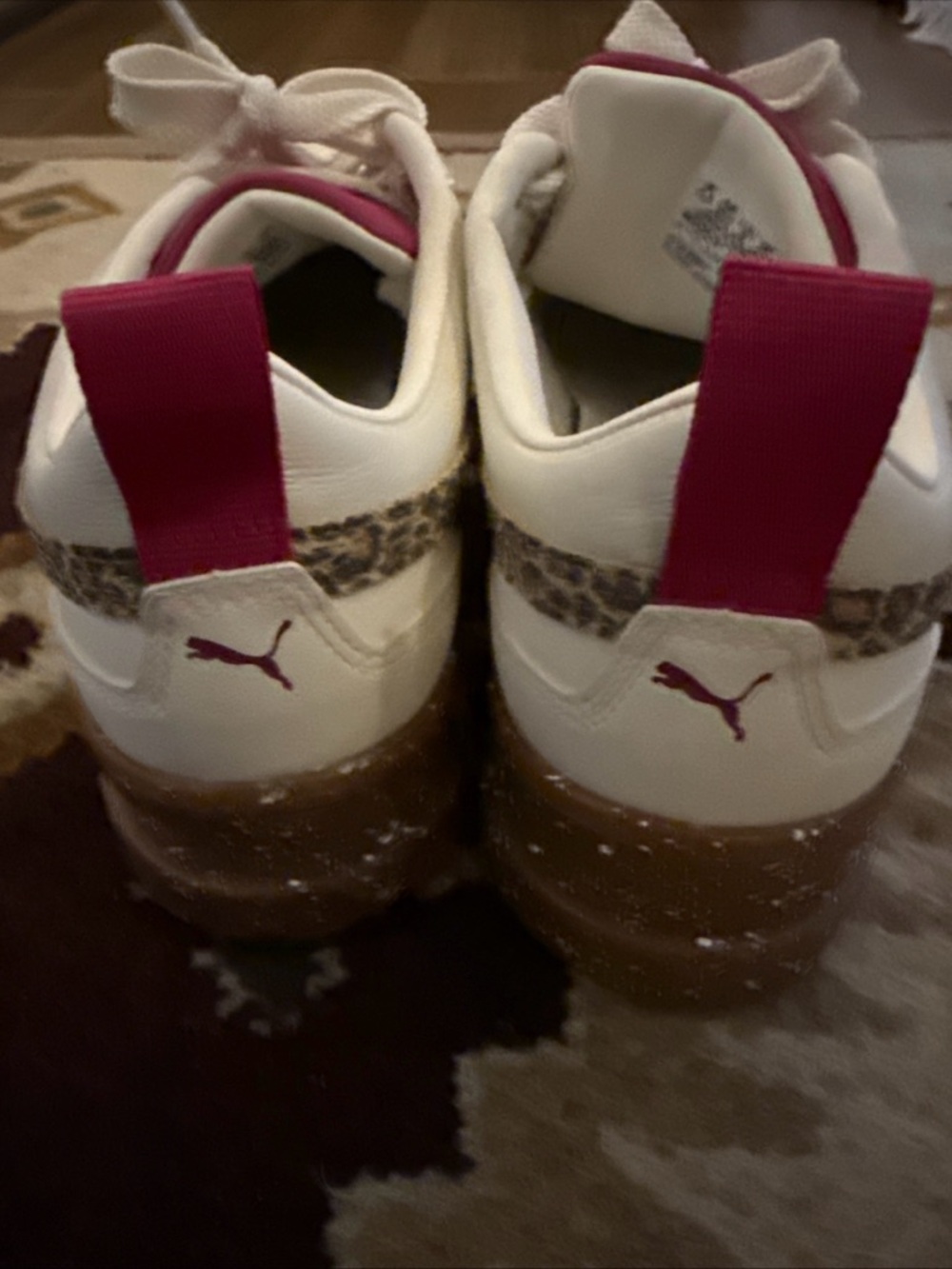 Puma Women’s Cream Leather Platform Sneakers with Leopard Detail - Picture 5 of 14